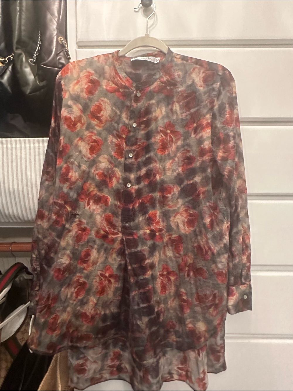 Dior Red Floral Button-Down Longline Shirt